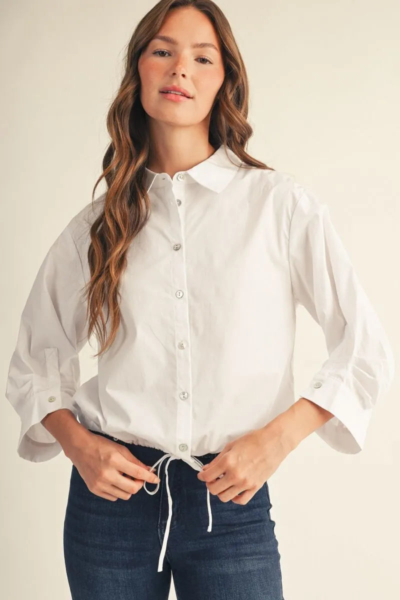 White Drawstring Buttondown