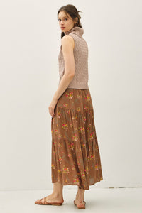 Brown Floral Tier Skirt