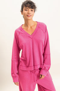 Pink French Terry V-Neck