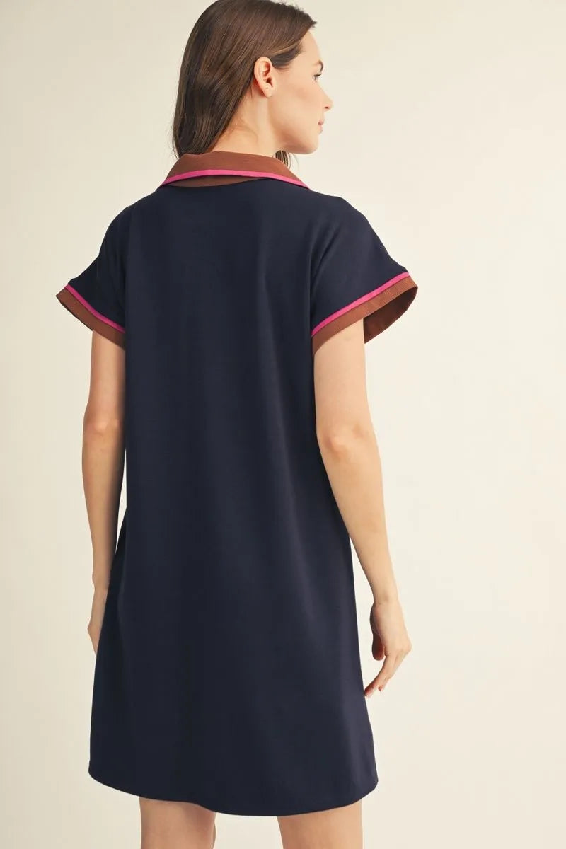 Navy Contrast Accent Dress