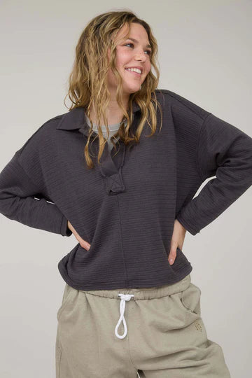 Collared Drop Shoulder Top