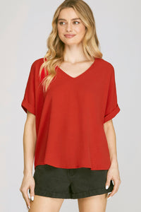 Red S/S V-Neck