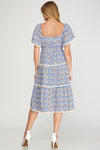 Blue Mandy Print Midi