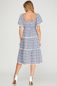 Blue Mandy Print Midi