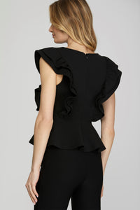 Black Ruffle Peplum Top