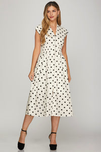 White & Black Polka Dot Midi
