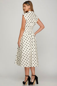White & Black Polka Dot Midi