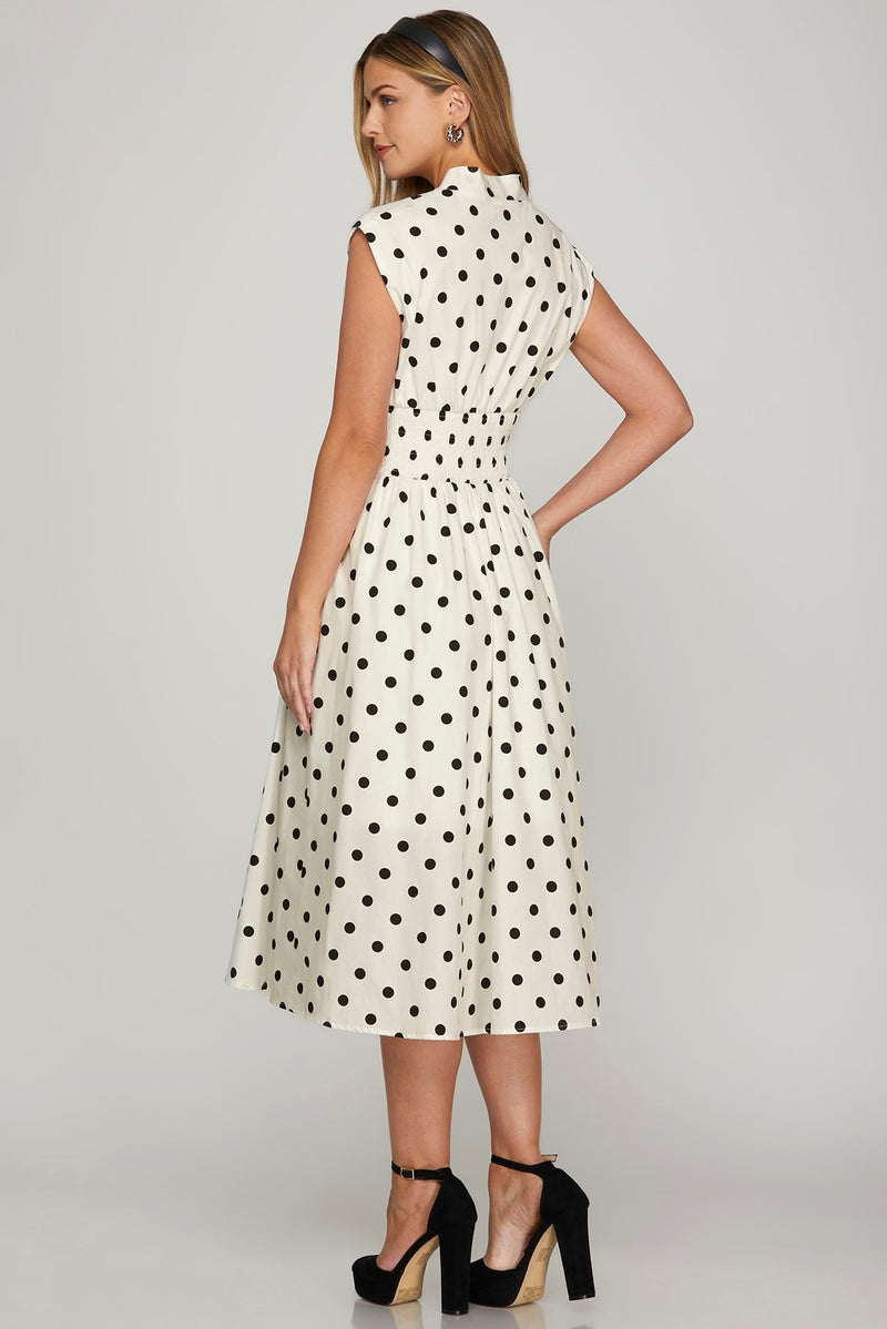 White & Black Polka Dot Midi