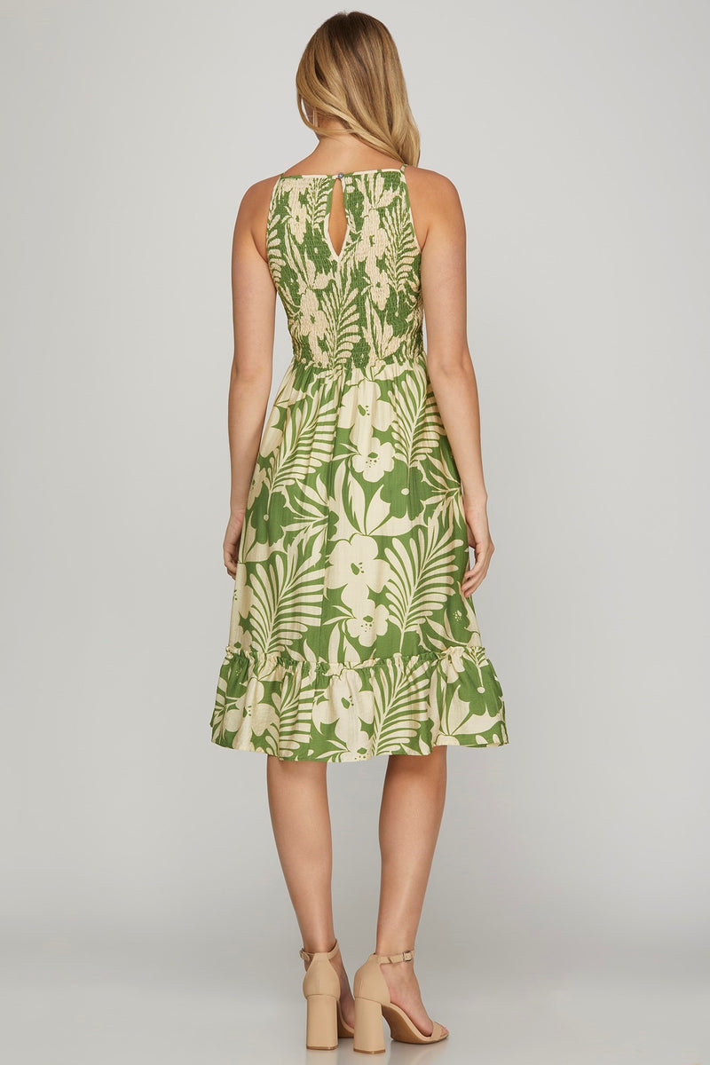 Green Tropical Cami Midi