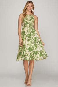 Green Tropical Cami Midi