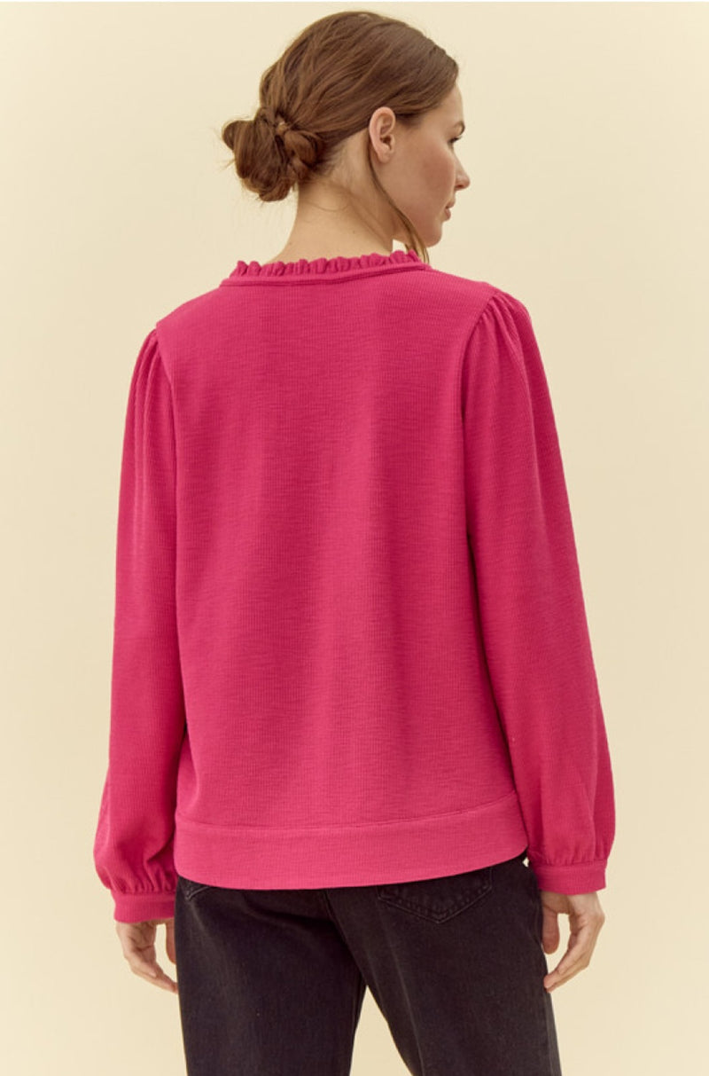 Fuchsia Ribbed Henley