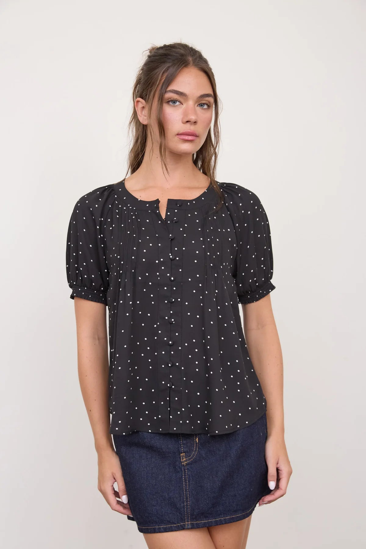 Black Polka Dot Puff Sleeve