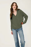 Olive Hooded V-Neck