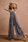 Floral Denim Overalls
