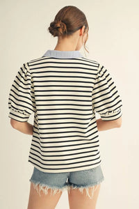 Black Stripe Contrast Neckline