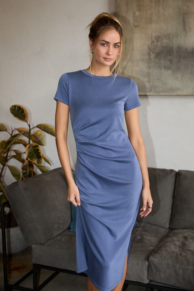 Denim Pleated Midi Dress