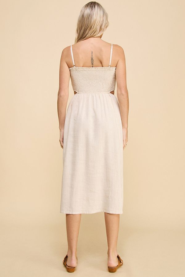 Linen Cutout Midi Dress