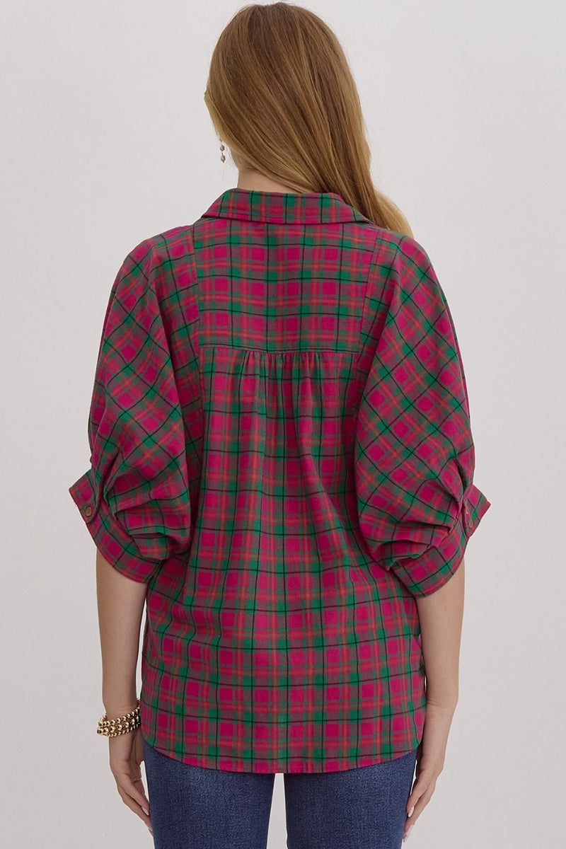 Magenta Plaid Button Down