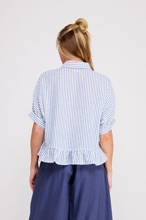 Navy Stripe Ruffle Hem