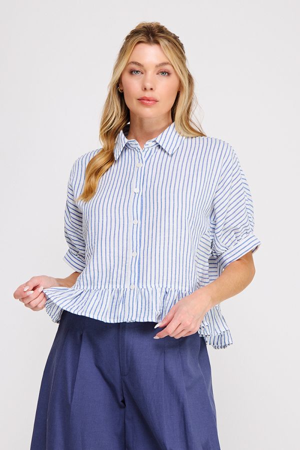 Navy Stripe Ruffle Hem