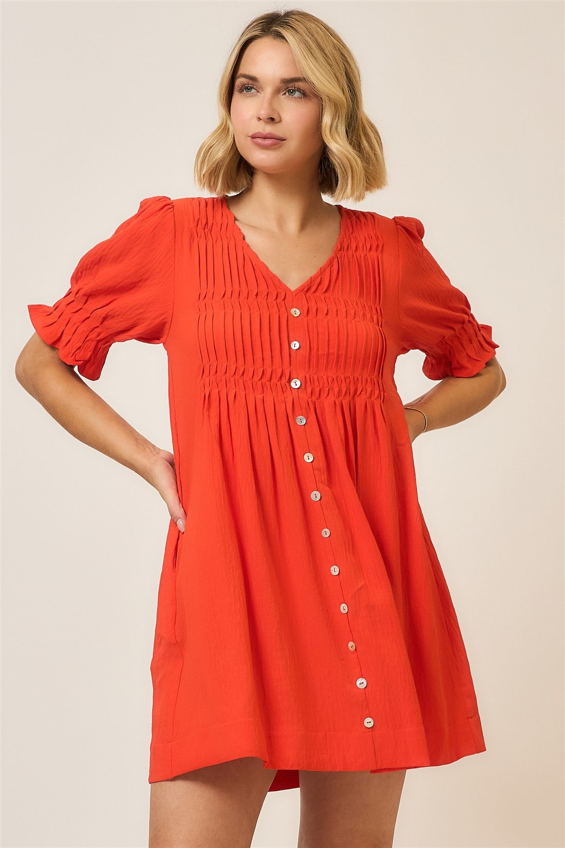 Coral Pleated Dress