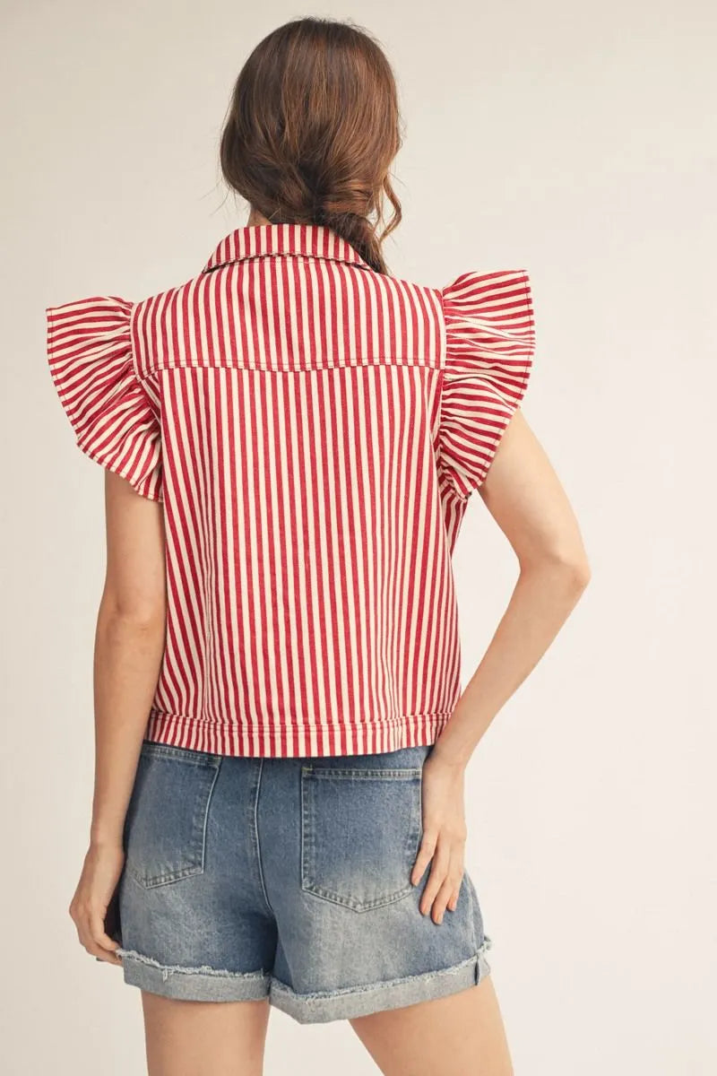 Red Striped Ruffle Vest