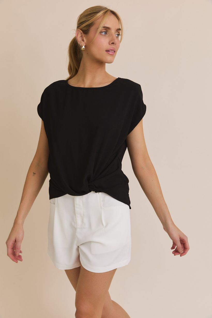 Black Front Knot Top
