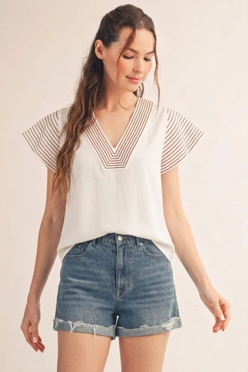 Cream Stitch Detail Top