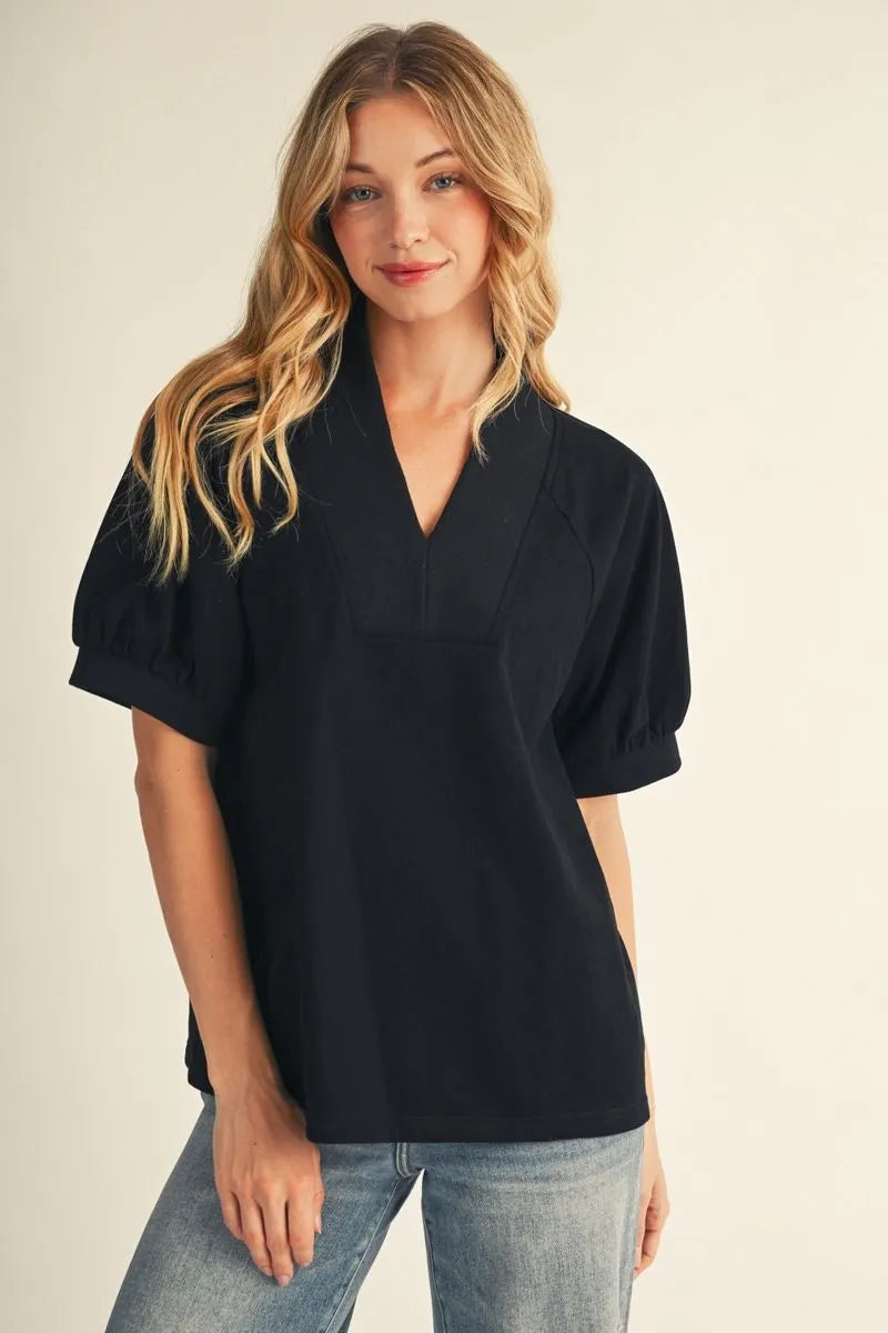 Black Rib Contrast Top