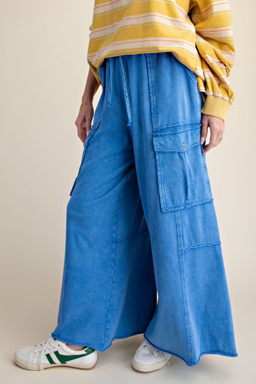 Blue Mineral Washed Wide Leg