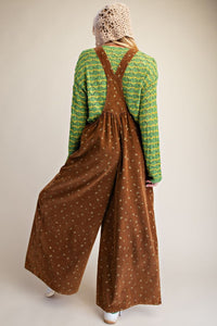 Brown Floral Corduroy Overall