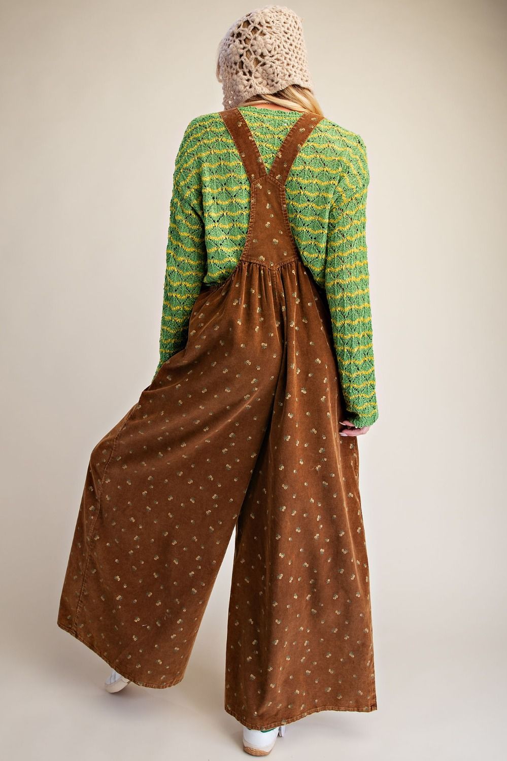 Brown Floral Corduroy Overall
