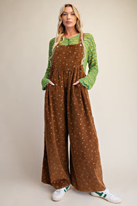 Brown Floral Corduroy Overall