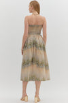 Floral Pleated Strapless Dress