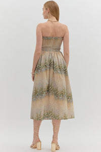 Floral Pleated Strapless Dress