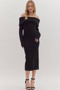 Black Ribbed Sweater Dress