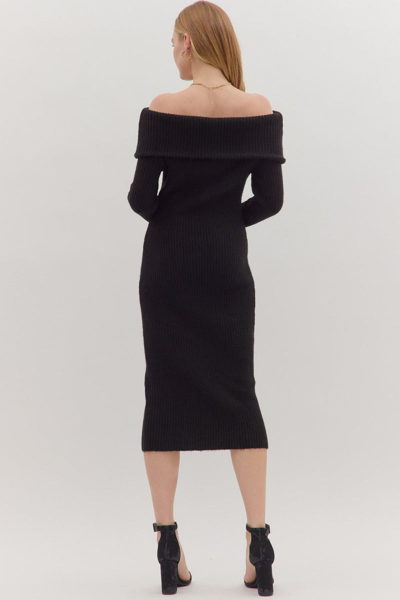 Black Ribbed Sweater Dress