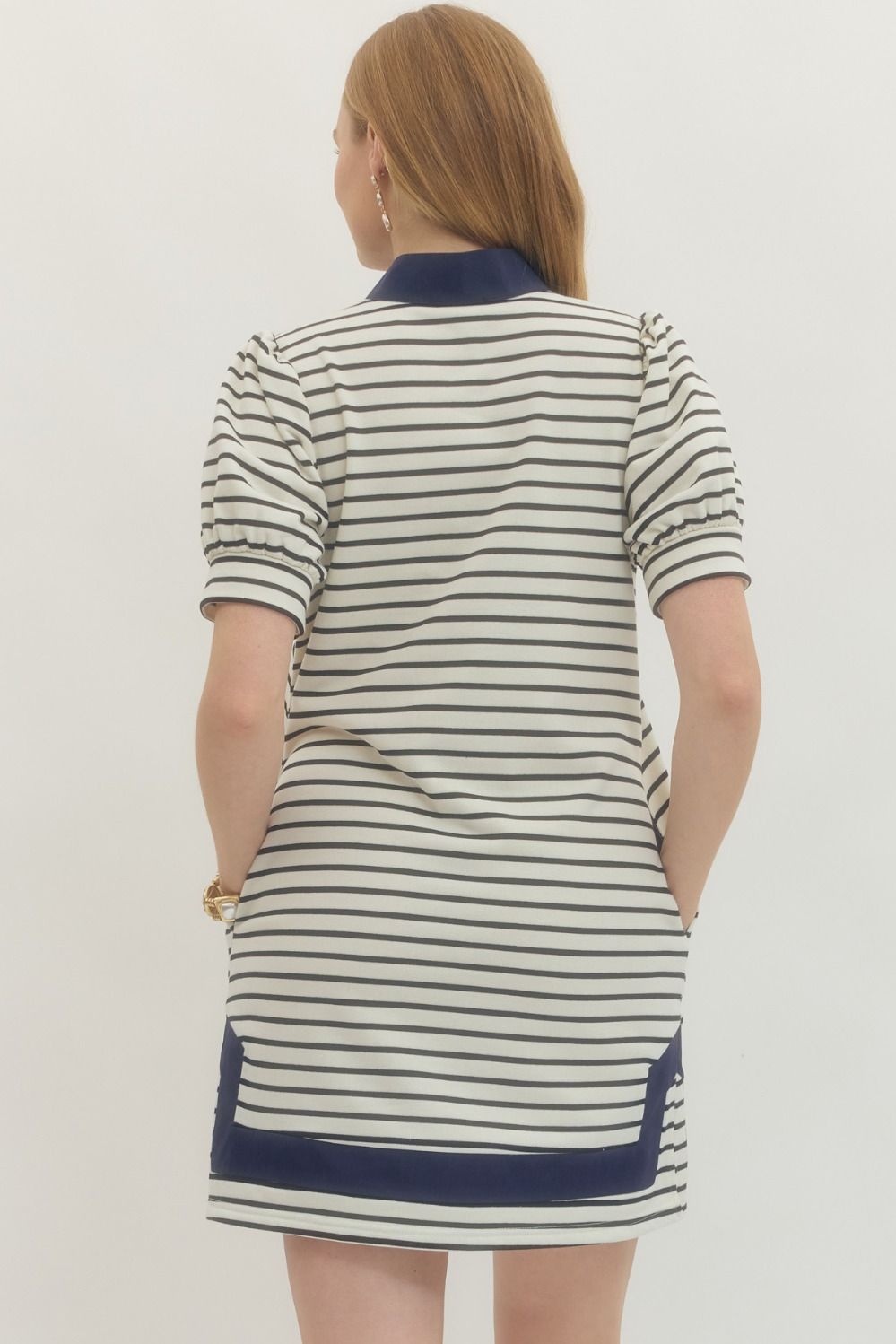 Navy Stripe Puff Sleeve Dress