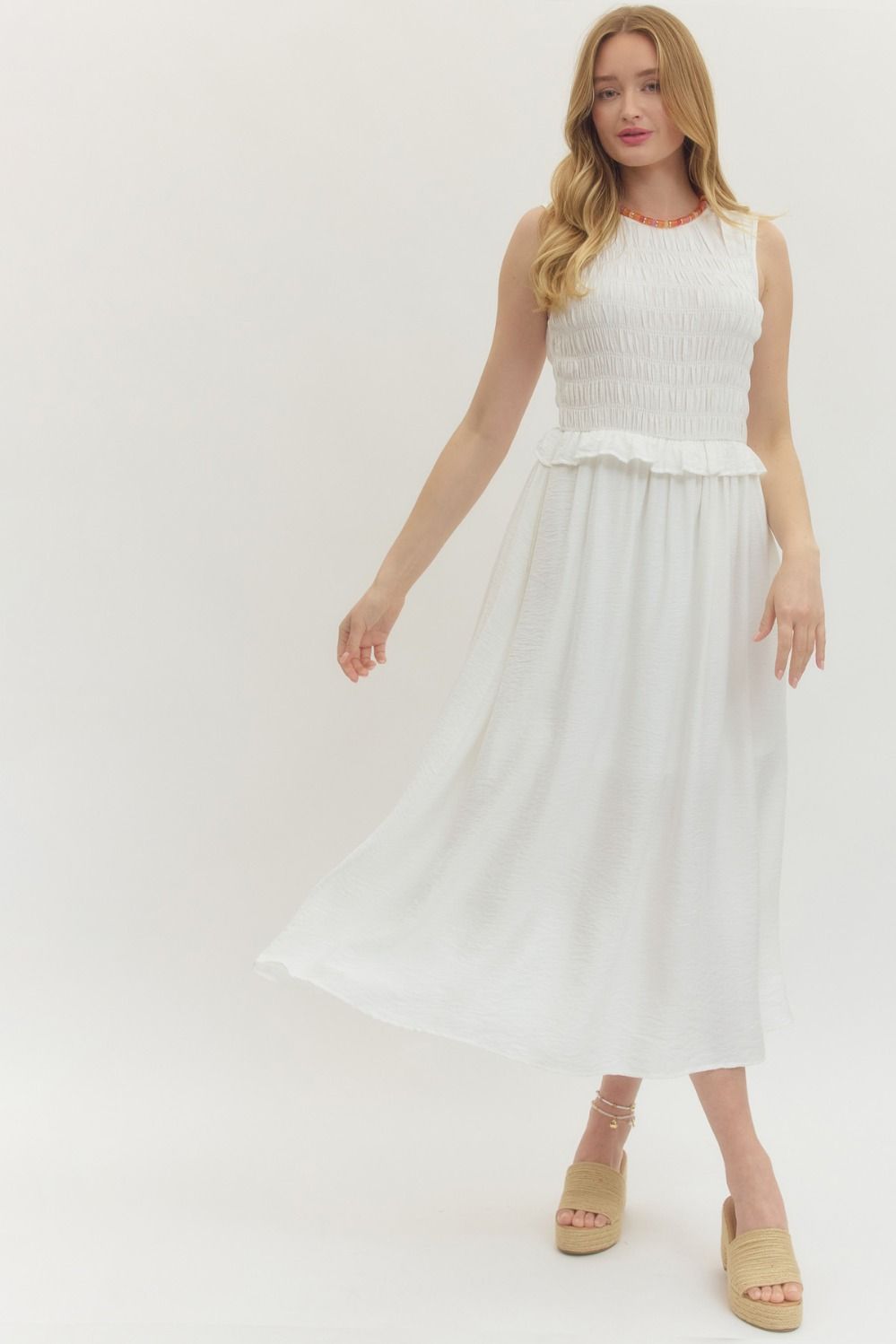 White Smocked Midi