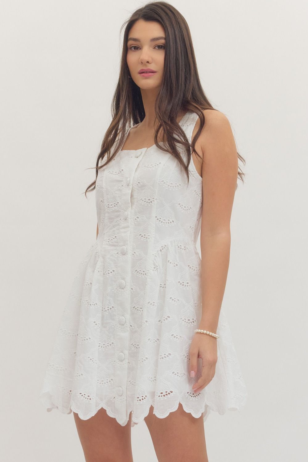 White Scallop Eyelet Dress