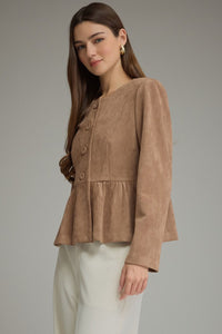 Camel Suede Peplum Jacket