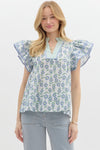 Mint & Blue Floral Top