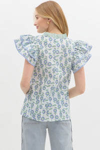 Mint & Blue Floral Top