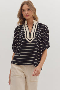 Black Striped Dolman V-Neck