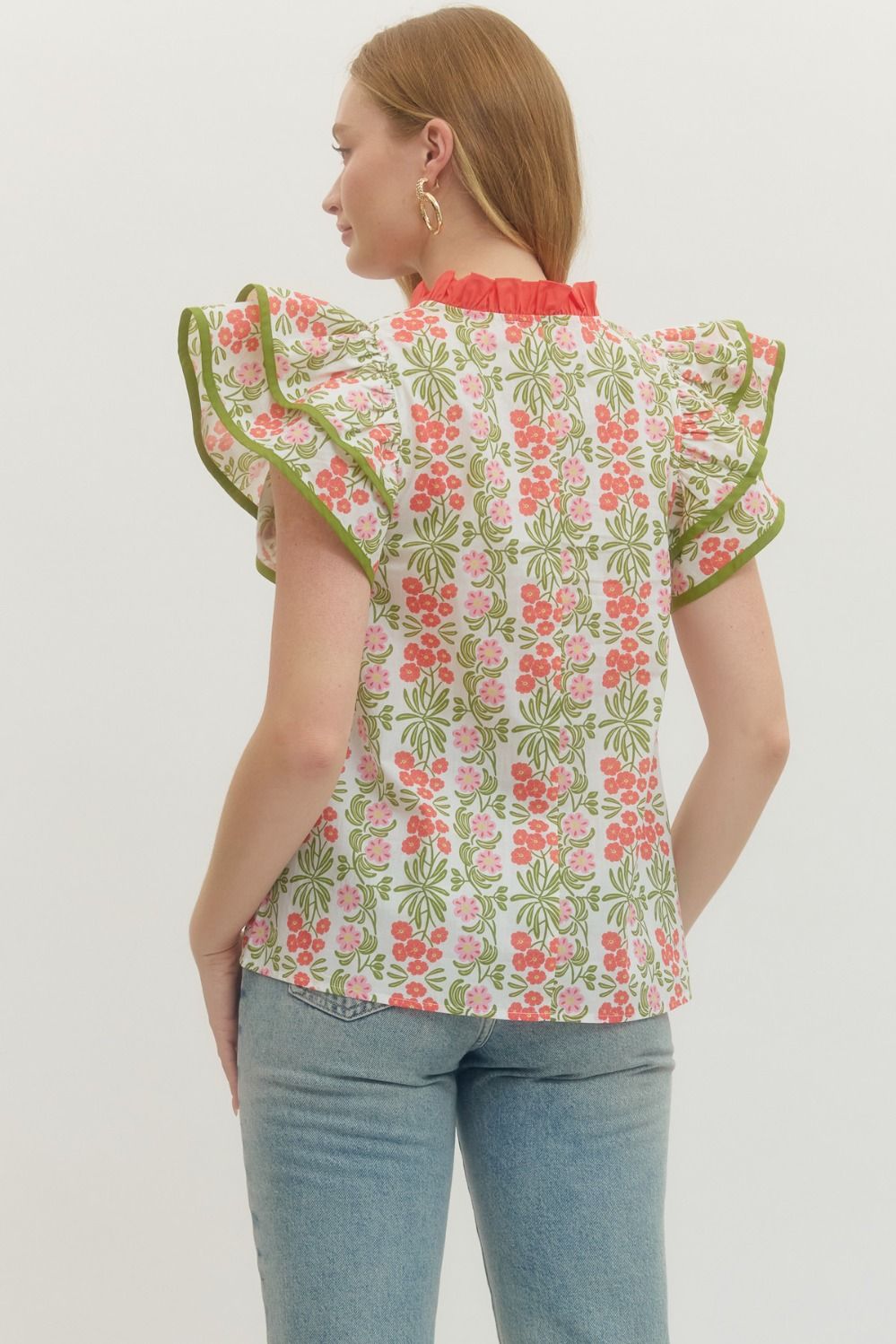 Coral Floral Boho Top