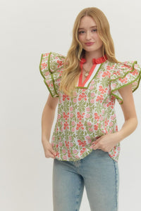 Coral Floral Boho Top