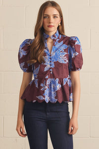 Wine Floral Eyelet Top