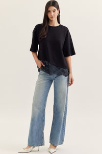 Black Lace Hem Top