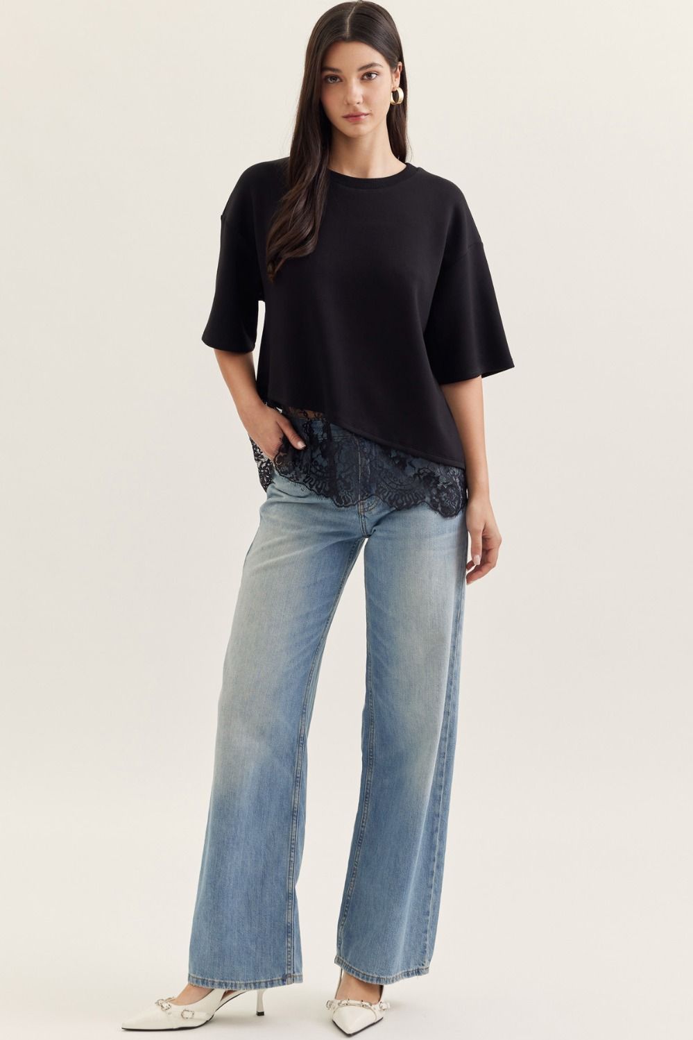 Black Lace Hem Top