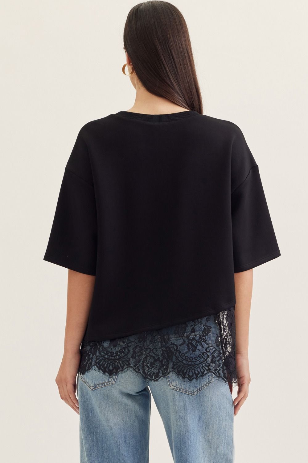 Black Lace Hem Top